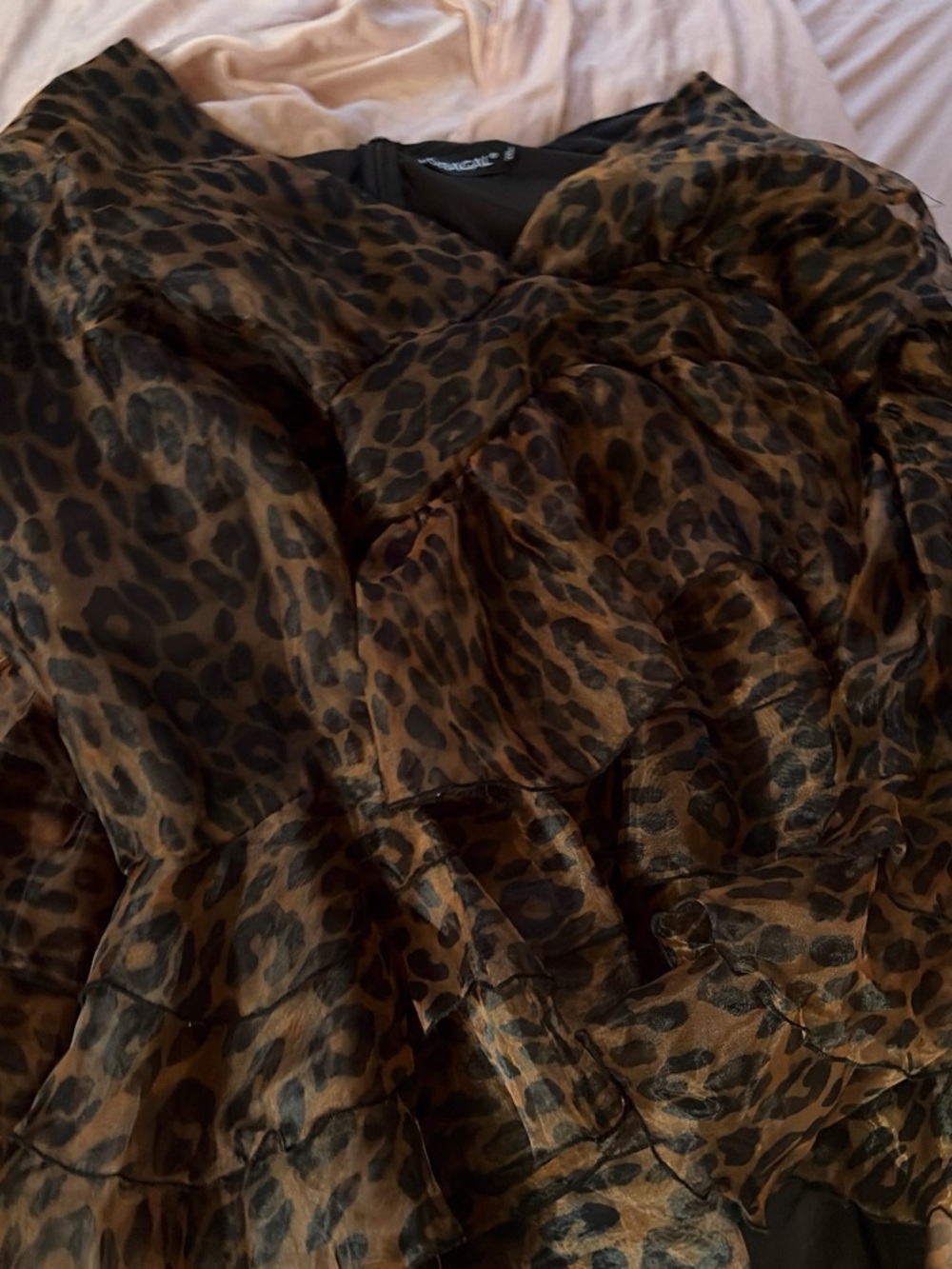 DKNY Leopard-Print Ruffle Blazer in Brown and Black